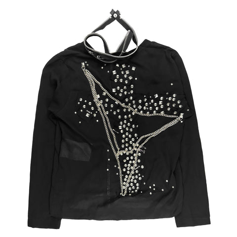 AD2002 Embellished Cross Choker Zip Up