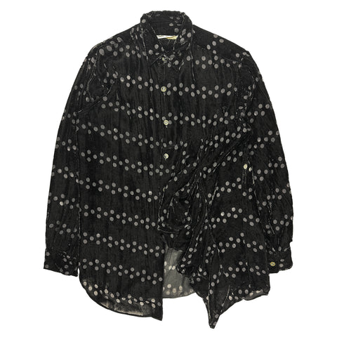 80's Polka Dot Velvet Asymmetrical Button Up