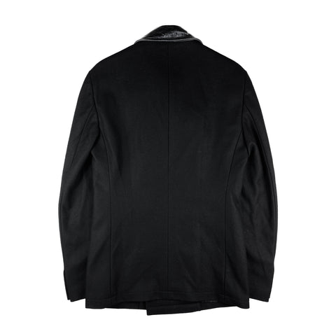 AW01 Leather Collar Double-Breasted Coat