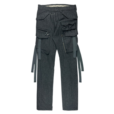 Strapped Gray Wool Cargo Pants