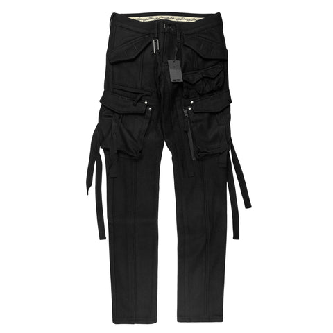 Strapped Black Wool Cargo Pants